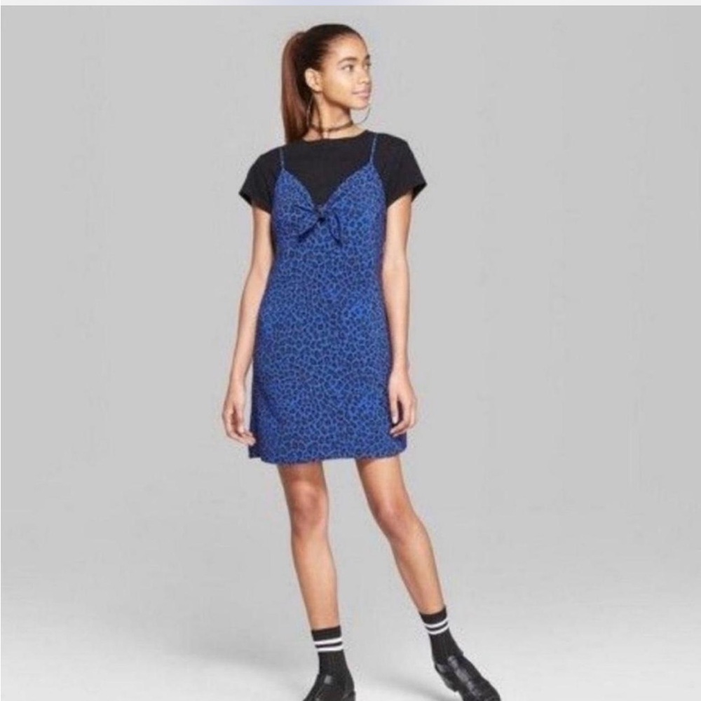 Wild Fable Black and Blue Patterned Mini Dress